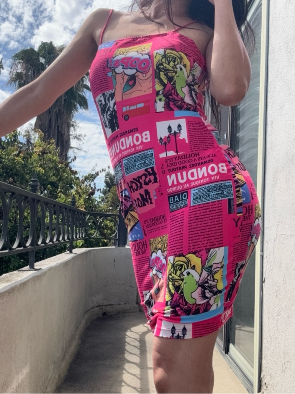 Hot Pink Graphic Print Bodycon Dress